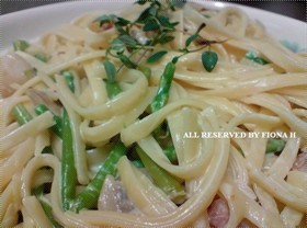 白汁草香露筍帶子煙肉扁意粉